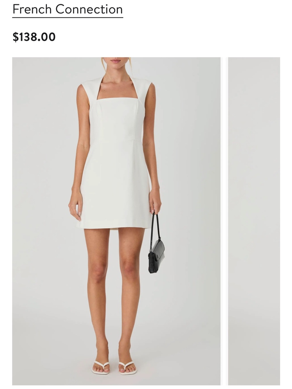 French Connection White Square-Neck Mini Dress with Cap Sleeves